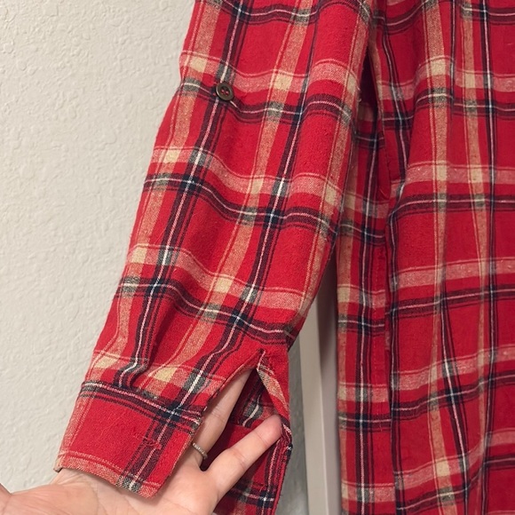 Love Tree Red Plaid removable Hood long cardigan shirt with pockets M - Picture 8 of 11